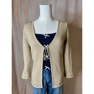 It’s Our Time Gold Lurex Beaded Star Tie Ribbed Front Cardigan L